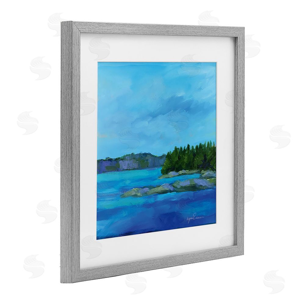 Lynn Ericson Fine Art Tranquil Blue Cove Gray Framed Print Under Glass with White Mat Wall Art