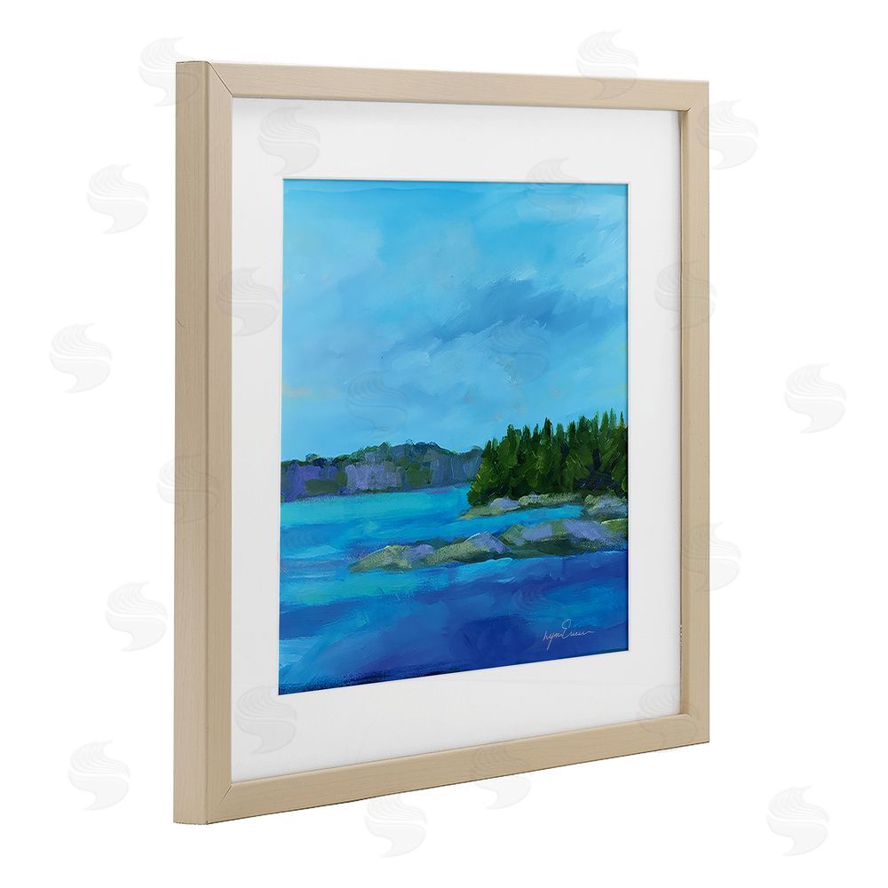 Lynn Ericson Fine Art Tranquil Blue Cove Brown Framed Print Under Glass with White Mat Wall Art