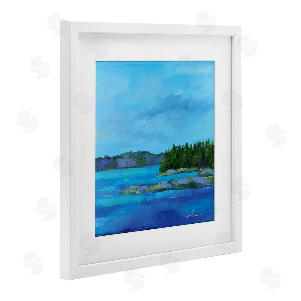 Lynn Ericson Fine Art Tranquil Blue Cove White Framed Print Under Glass with White Mat Wall Art