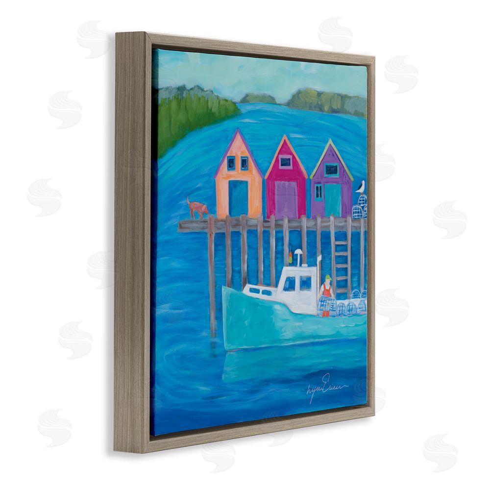 Lynn Ericson Fine Art Work Day at Seaside Village Brown Floating Framed Canvas Wall Art Print