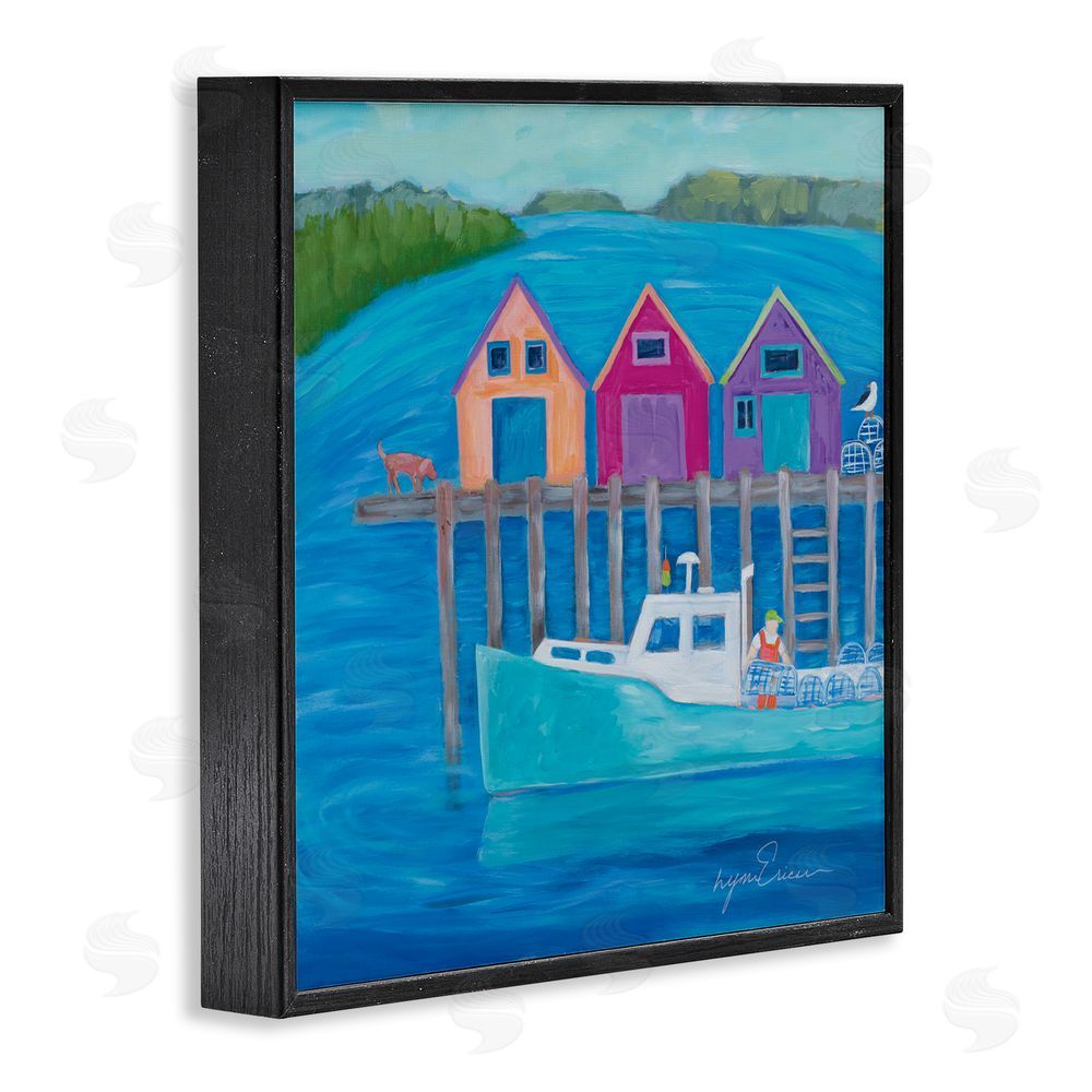 Lynn Ericson Fine Art Work Day at Seaside Village Black Framed Giclee Wall Art Print