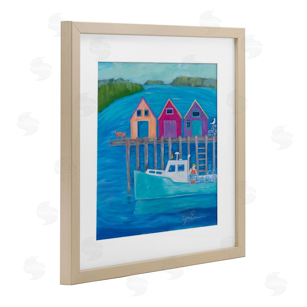 Lynn Ericson Fine Art Work Day at Seaside Village Brown Framed Print Under Glass with White Mat Wall Art