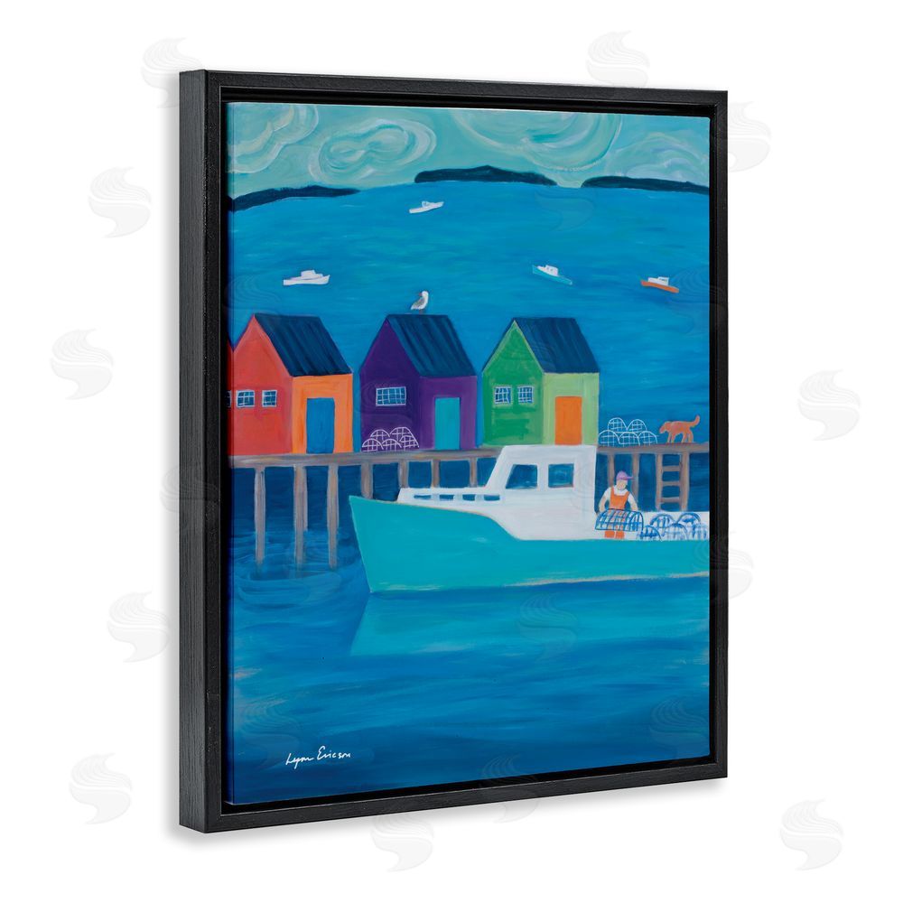 Lynn Ericson Fine Art Out Hauling Traps Black Floating Framed Canvas Wall Art