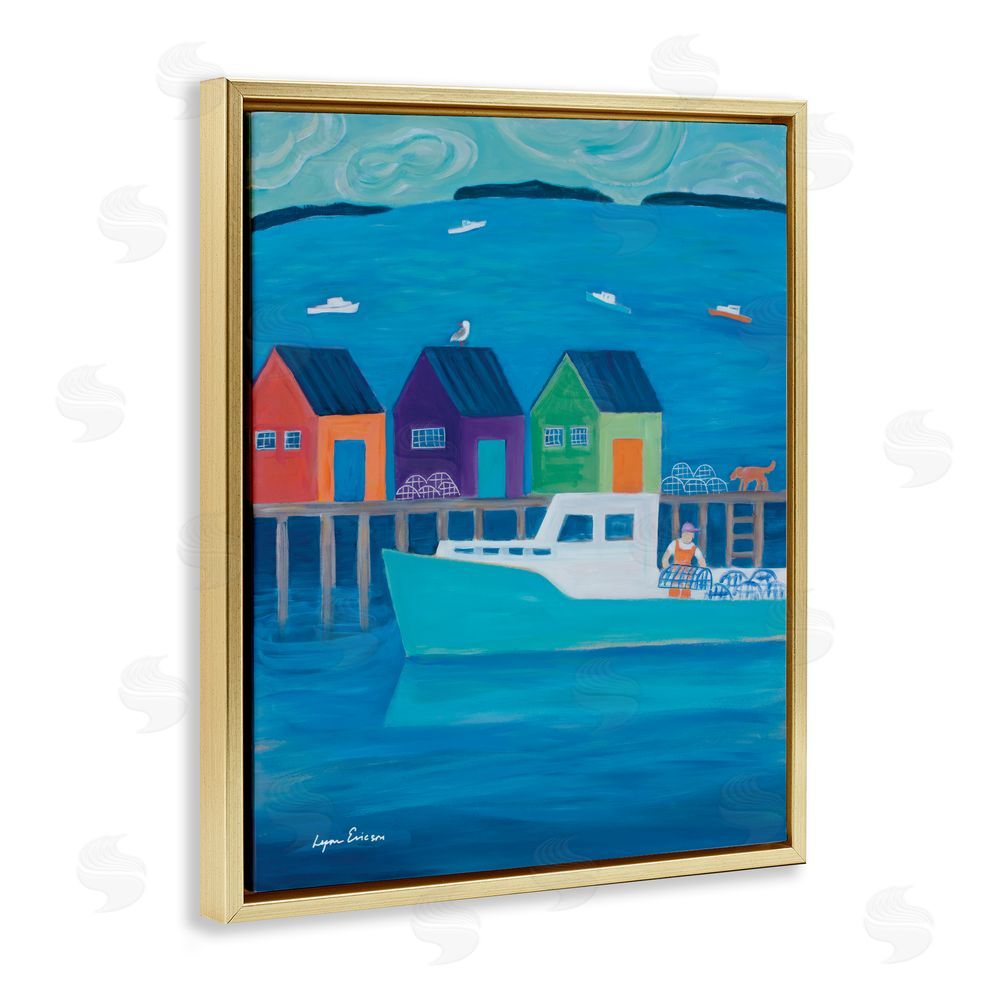 Lynn Ericson Fine Art Out Hauling Traps Gold Floating Framed Canvas Wall Art