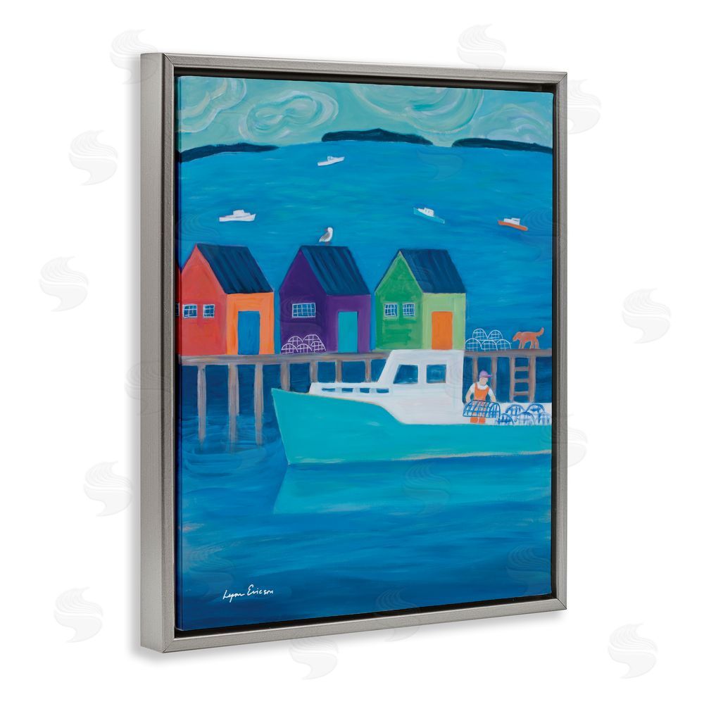 Lynn Ericson Fine Art Out Hauling Traps Gray Floating Framed Canvas Wall Art