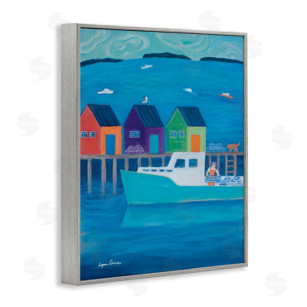 Lynn Ericson Fine Art Out Hauling Traps Gray Framed Giclee Wall Art