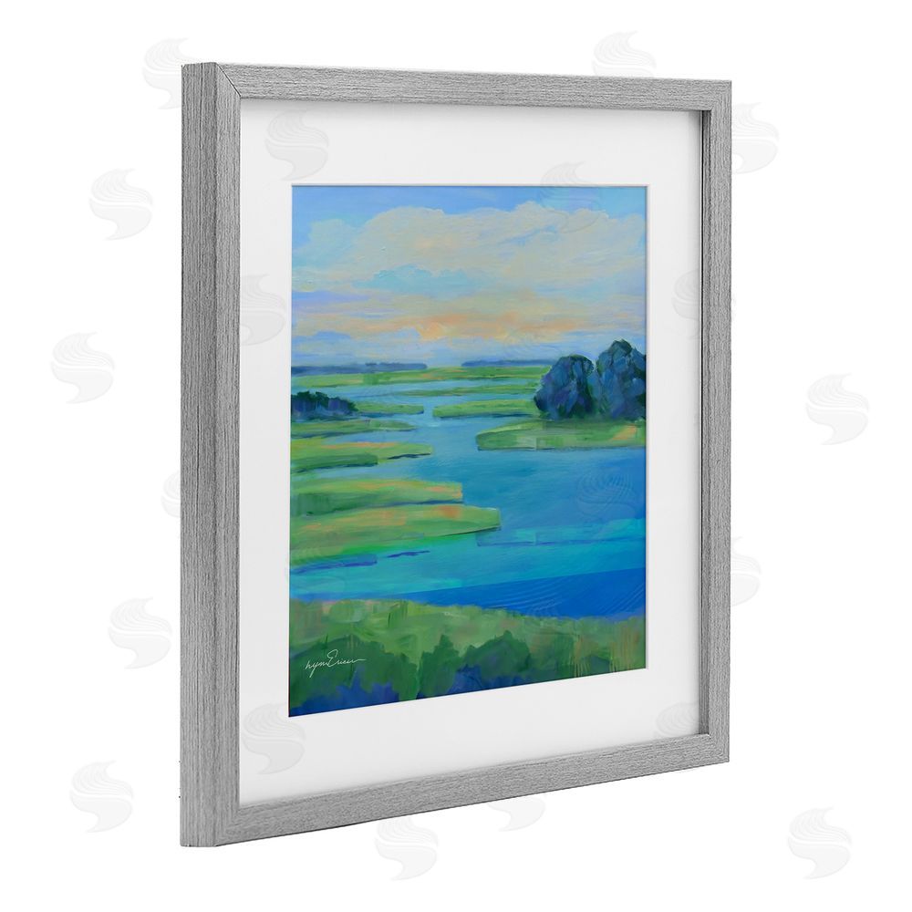 Lynn Ericson Fine Art Scenic Scarborough Marshes Gray Framed Print Under Glass with White Mat Wall Art