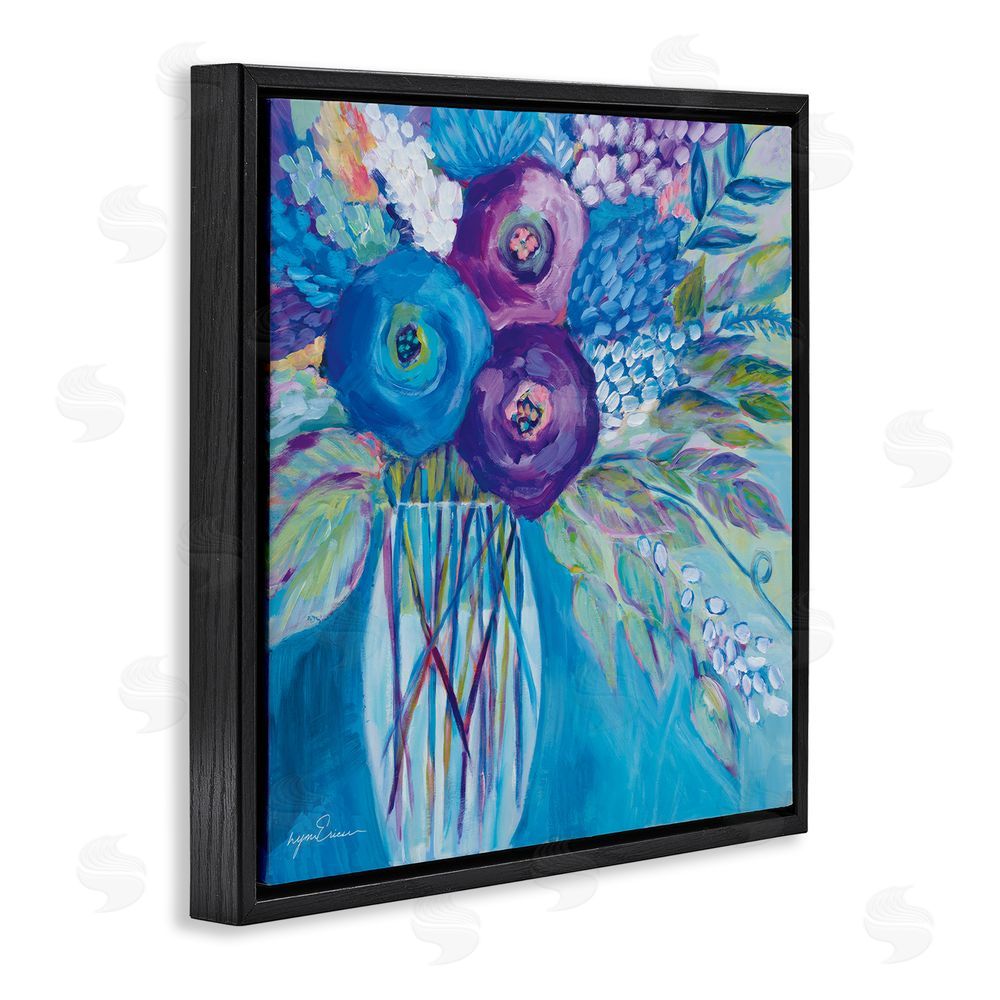 Lynn Ericson Fine Art True Blue Flower Bouquet Black Floating Framed Canvas Wall Art Print