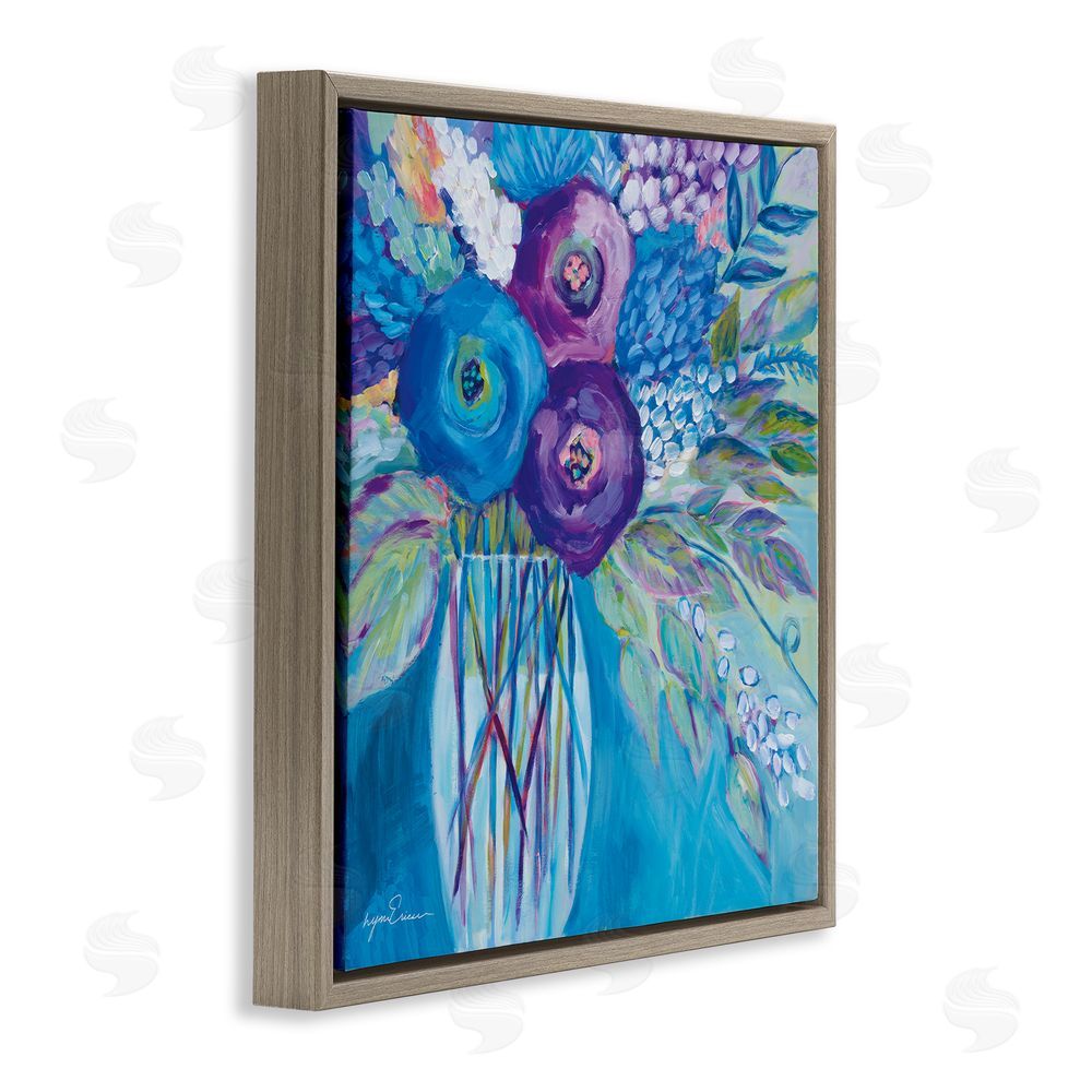 Lynn Ericson Fine Art True Blue Flower Bouquet Brown Floating Framed Canvas Wall Art Print