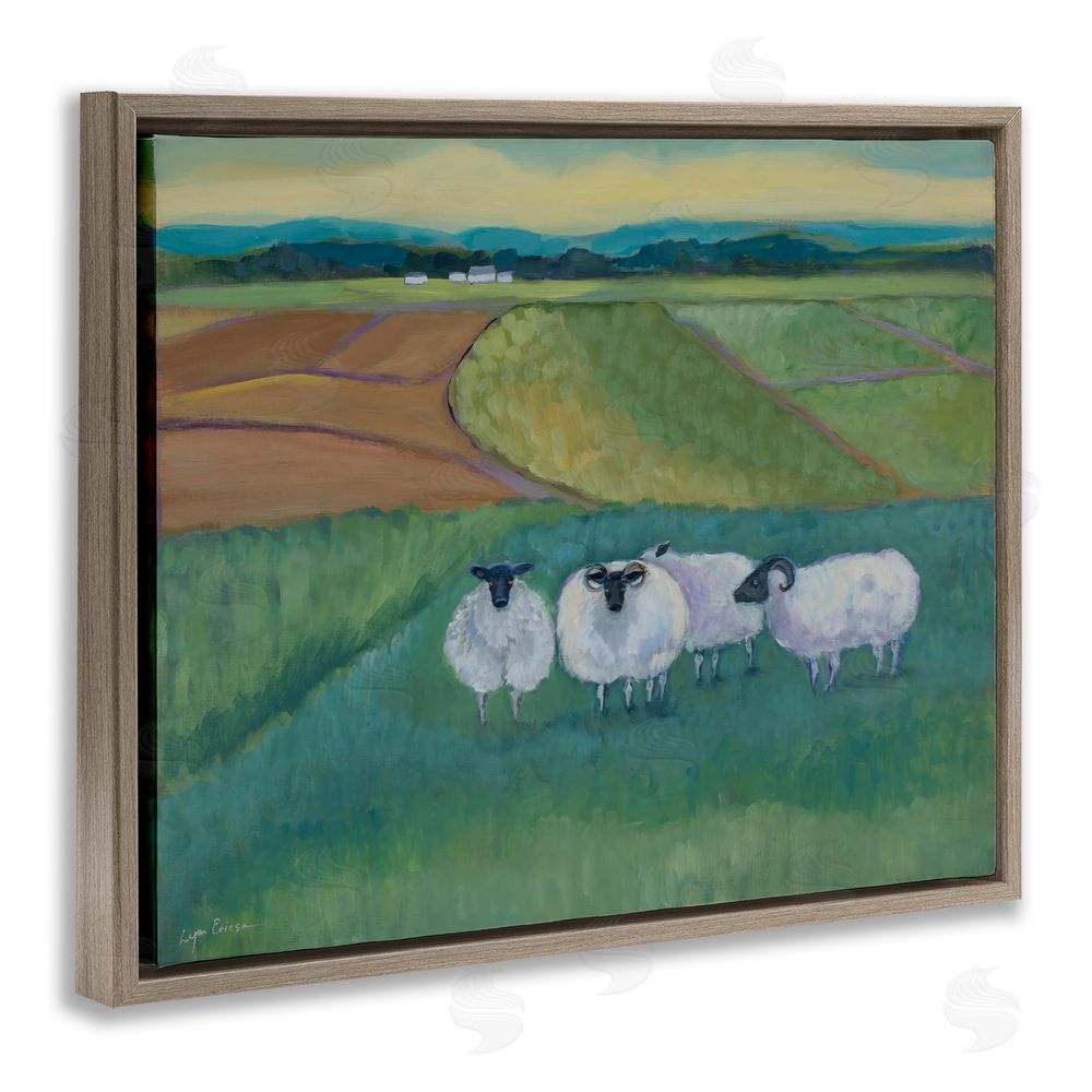 Lynn Ericson Fine Art Sheep Herd Meetup Brown Floating Framed Canvas Wall Art Print