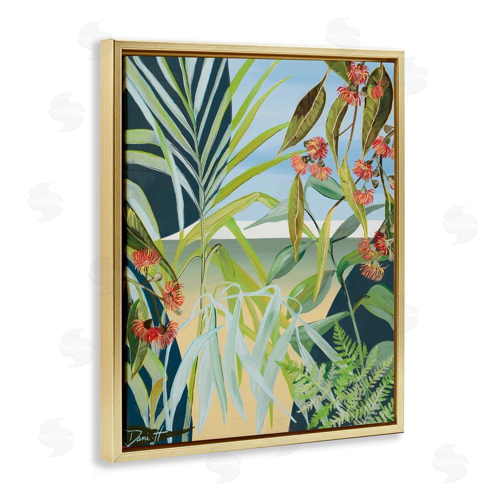 Dani Heyward Coastal Morning Leaves Gold Floating Frame Canvas Wall Art Print
