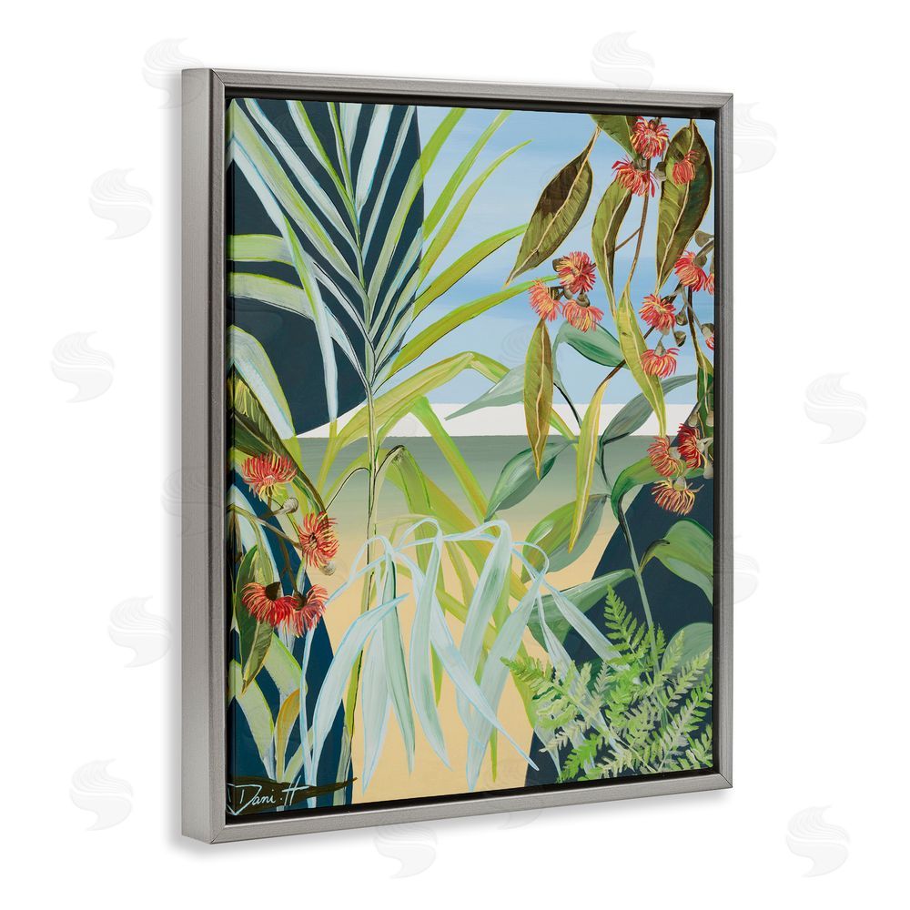 Dani Heyward Coastal Morning Leaves Gray Floating Frame Canvas Wall Art Print
