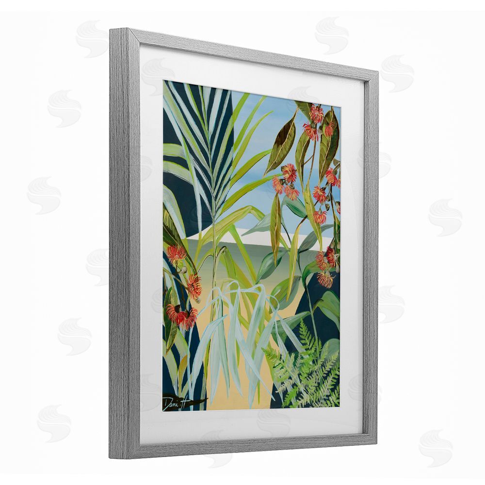 Dani Heyward Coastal Morning Leaves Gray Framed Print Under Glass Wall Art