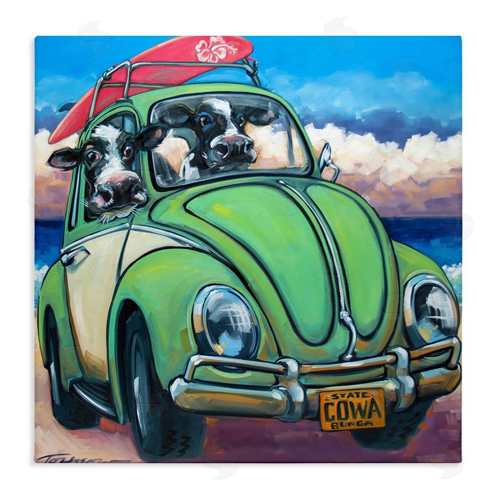 CR Townsend Cowabunga Surfer Cows Stretched Canvas Wall Art