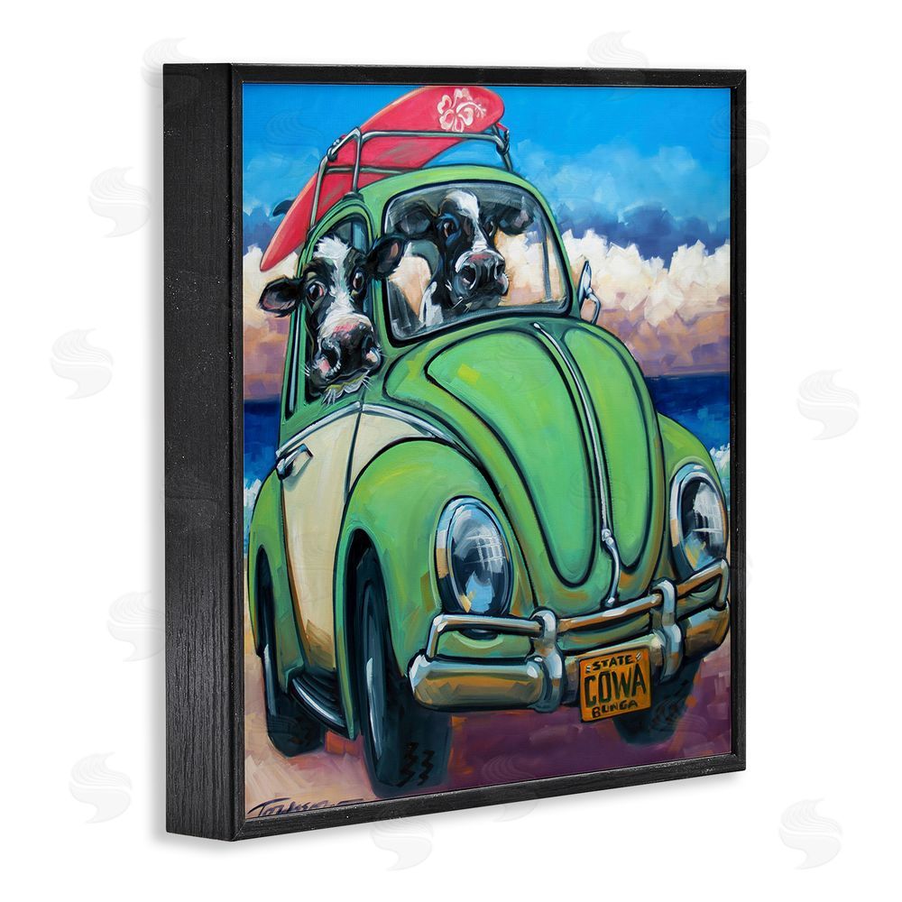 CR Townsend Cowabunga Surfer Cows Black Framed Giclee Wall Art Print
