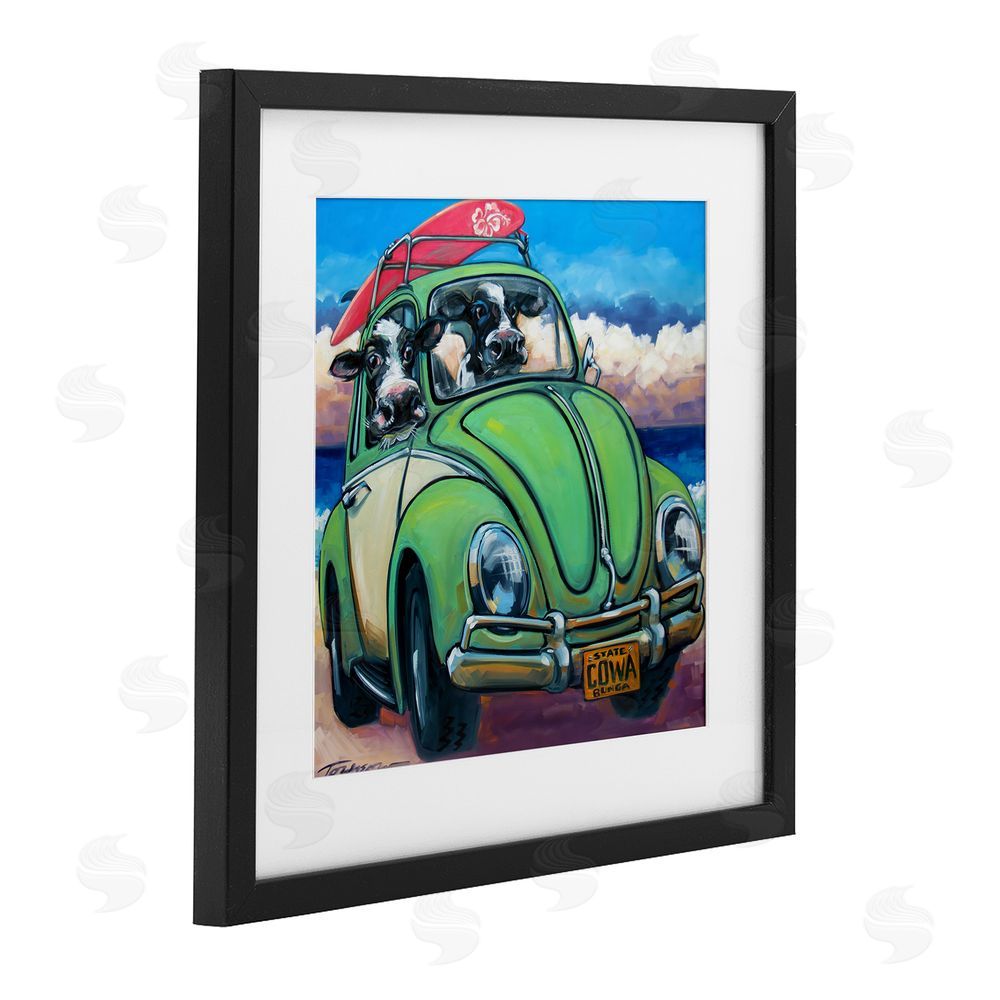 CR Townsend Cowabunga Surfer Cows Black Framed Print Under Glass Wall Art