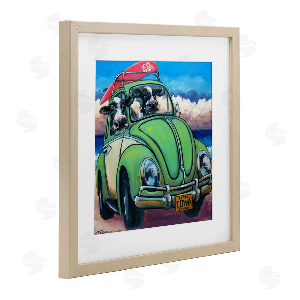 CR Townsend Cowabunga Surfer Cows Brown Framed Print Under Glass Wall Art