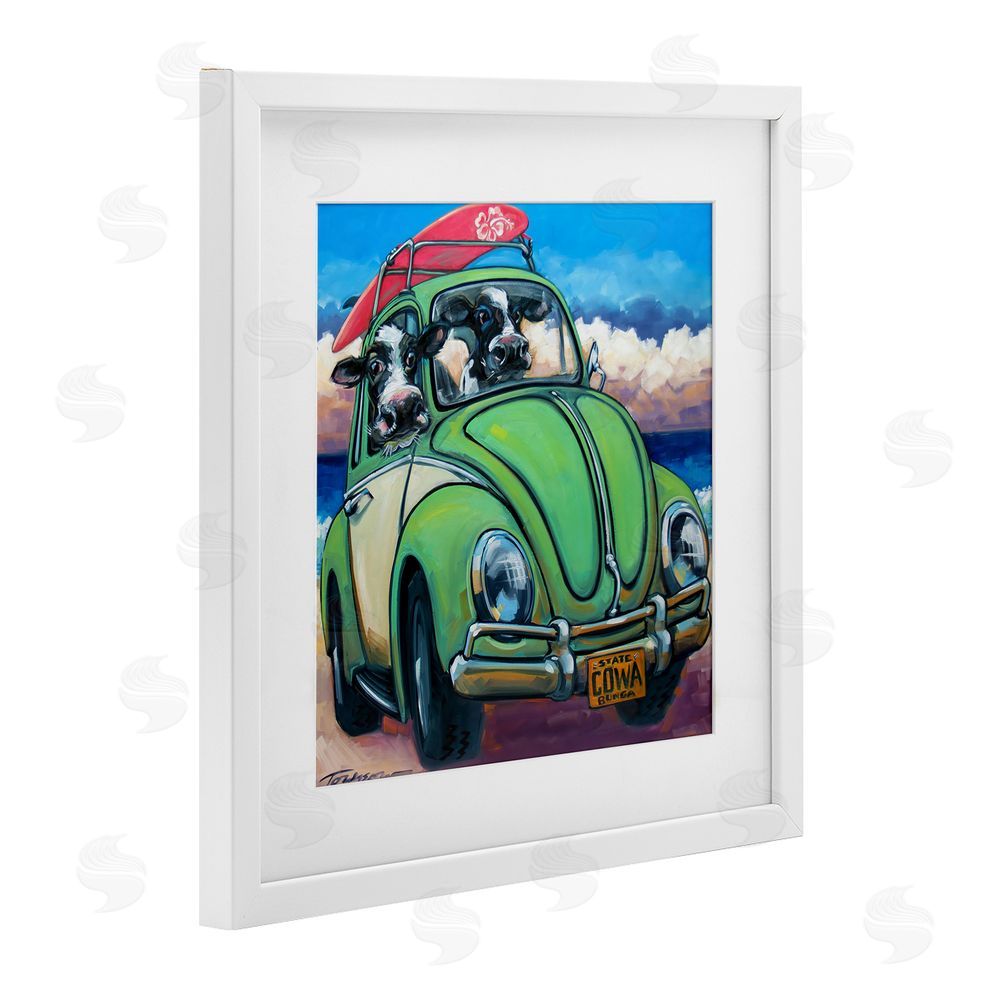 CR Townsend Cowabunga Surfer Cows White Framed Print Under Glass Wall Art