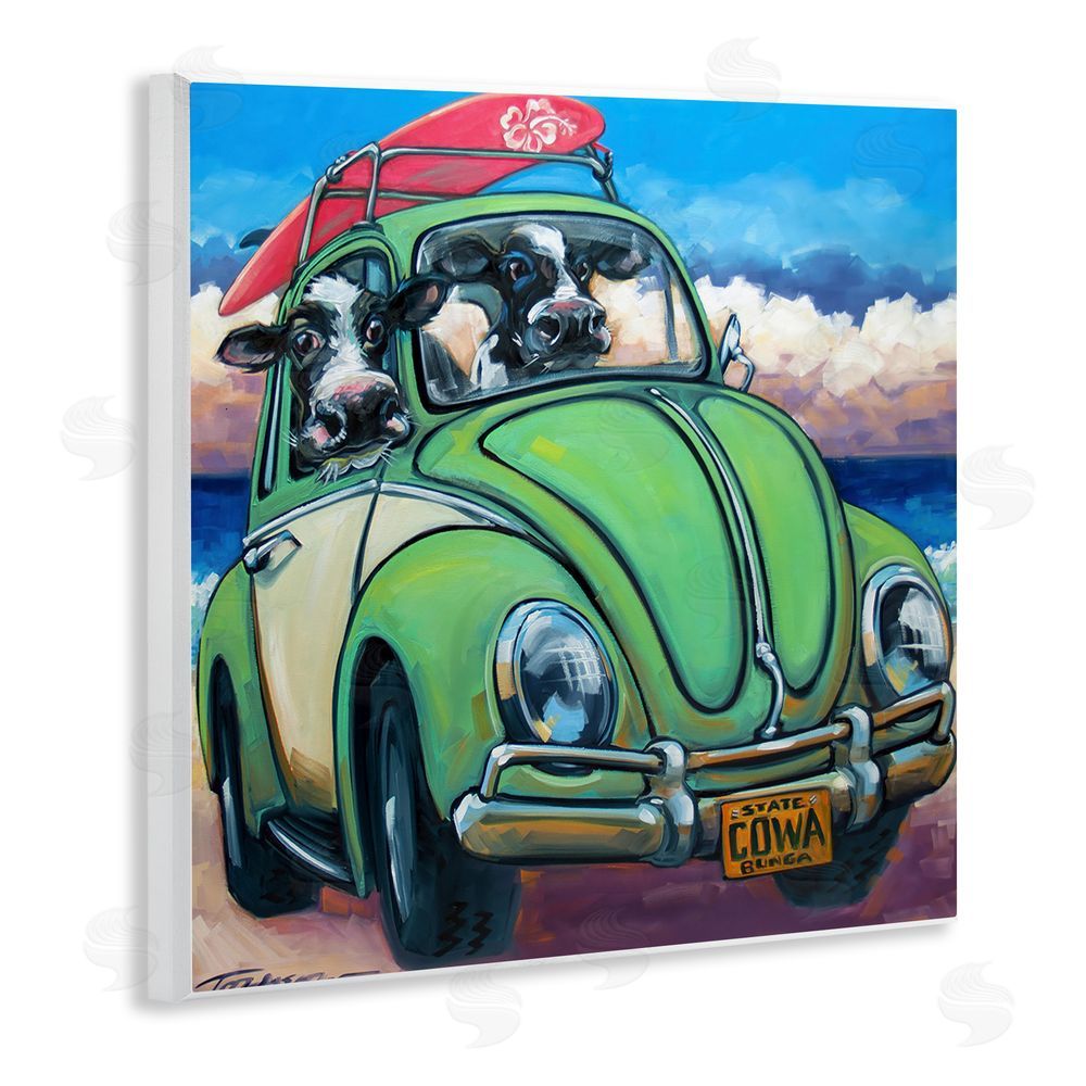 CR Townsend Cowabunga Surfer Cows Wall Plaque with Fixed Lithograph Print