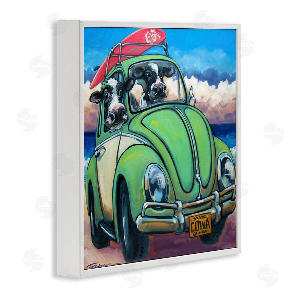 CR Townsend Cowabunga Surfer Cows White Framed Giclee Wall Art Print