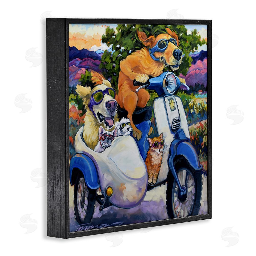 CR Townsend All Doggled Up Sidecar Black Framed Giclee Wall Art Print