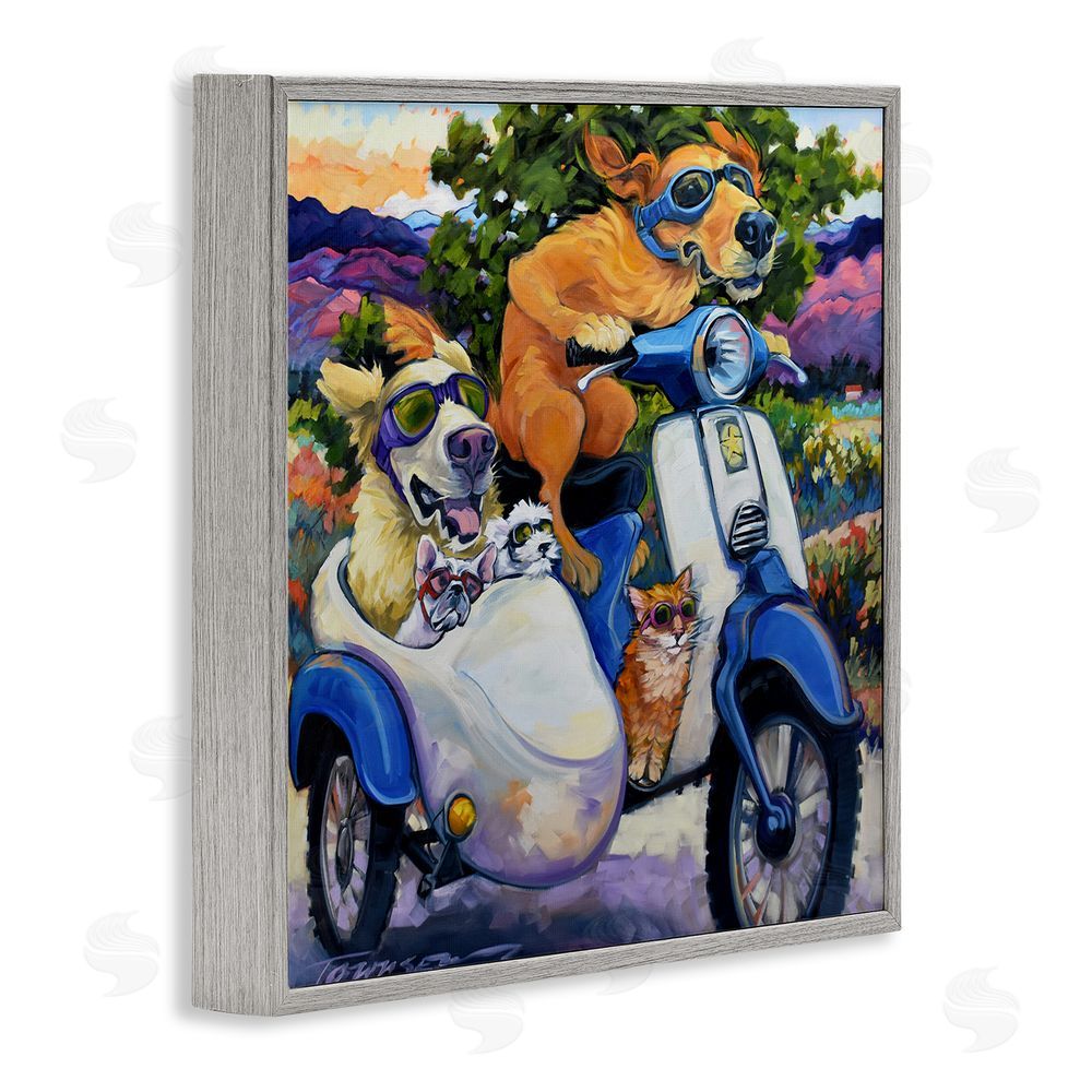 CR Townsend All Doggled Up Sidecar Gray Framed Giclee Wall Art Print