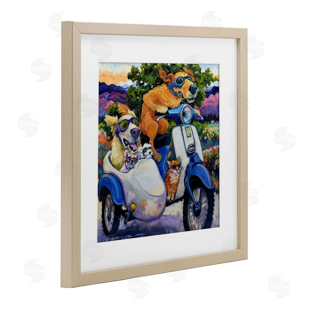 CR Townsend All Doggled Up Sidecar Brown Framed Print Under Glass with Matting Wall Art