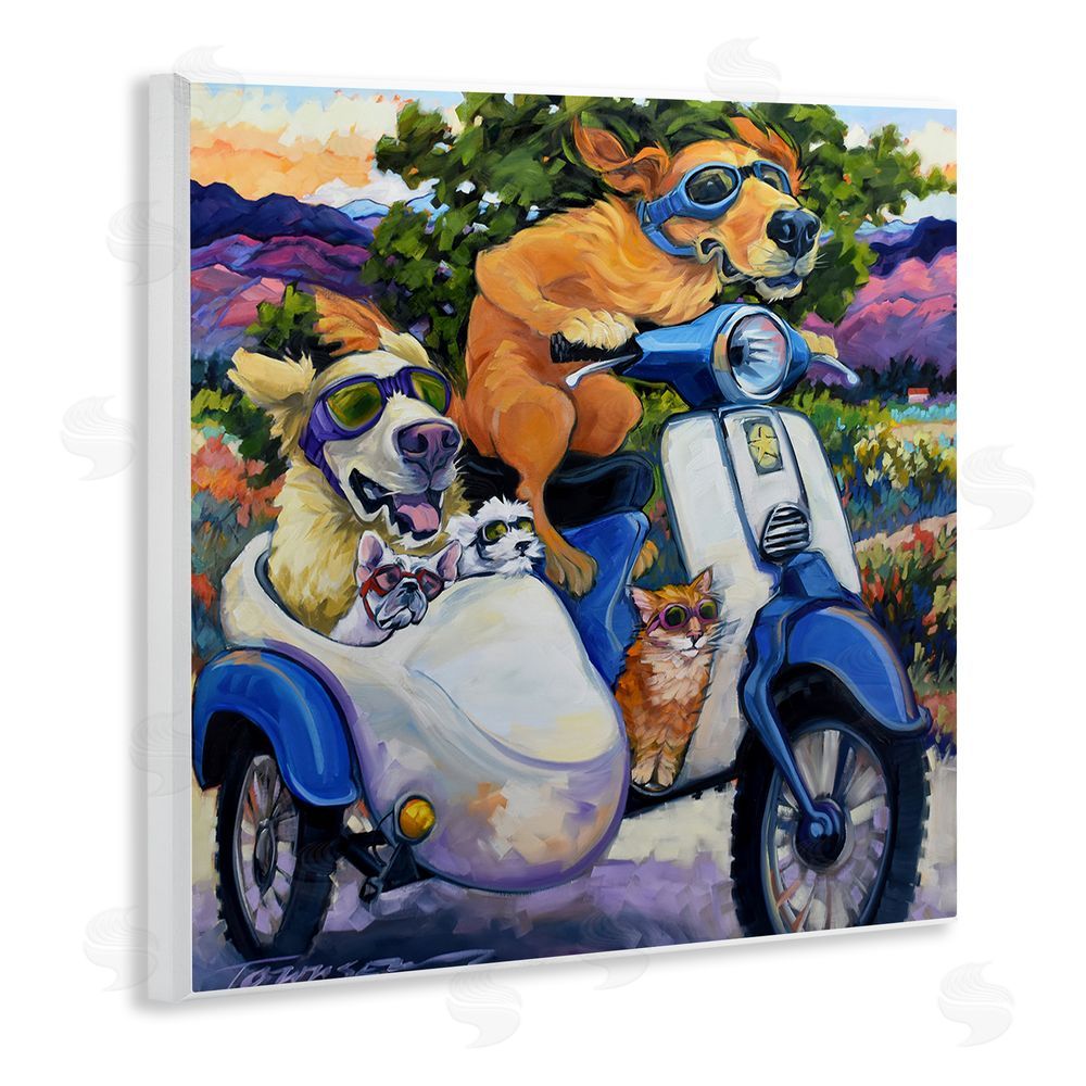 CR Townsend All Doggled Up Sidecar Wall Plaque Art Print with White Foil Wrap