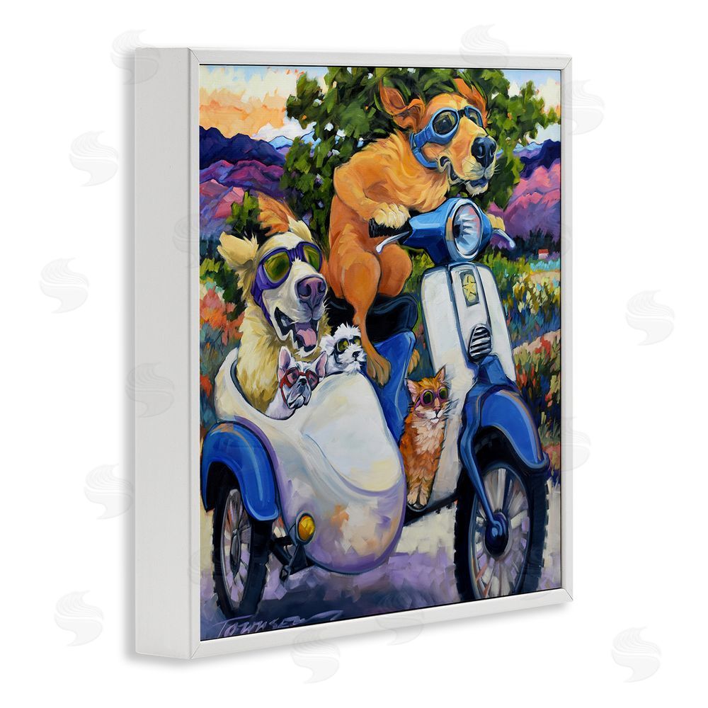 CR Townsend All Doggled Up Sidecar White Framed Giclee Wall Art Print