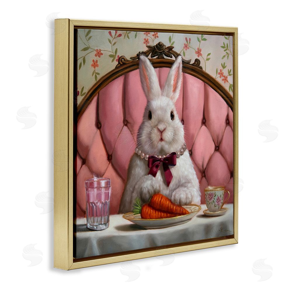 Lucia Heffernan Bun Appetit Rabbit Dining Gold Floating Frame Stretched Canvas Wall Art Print