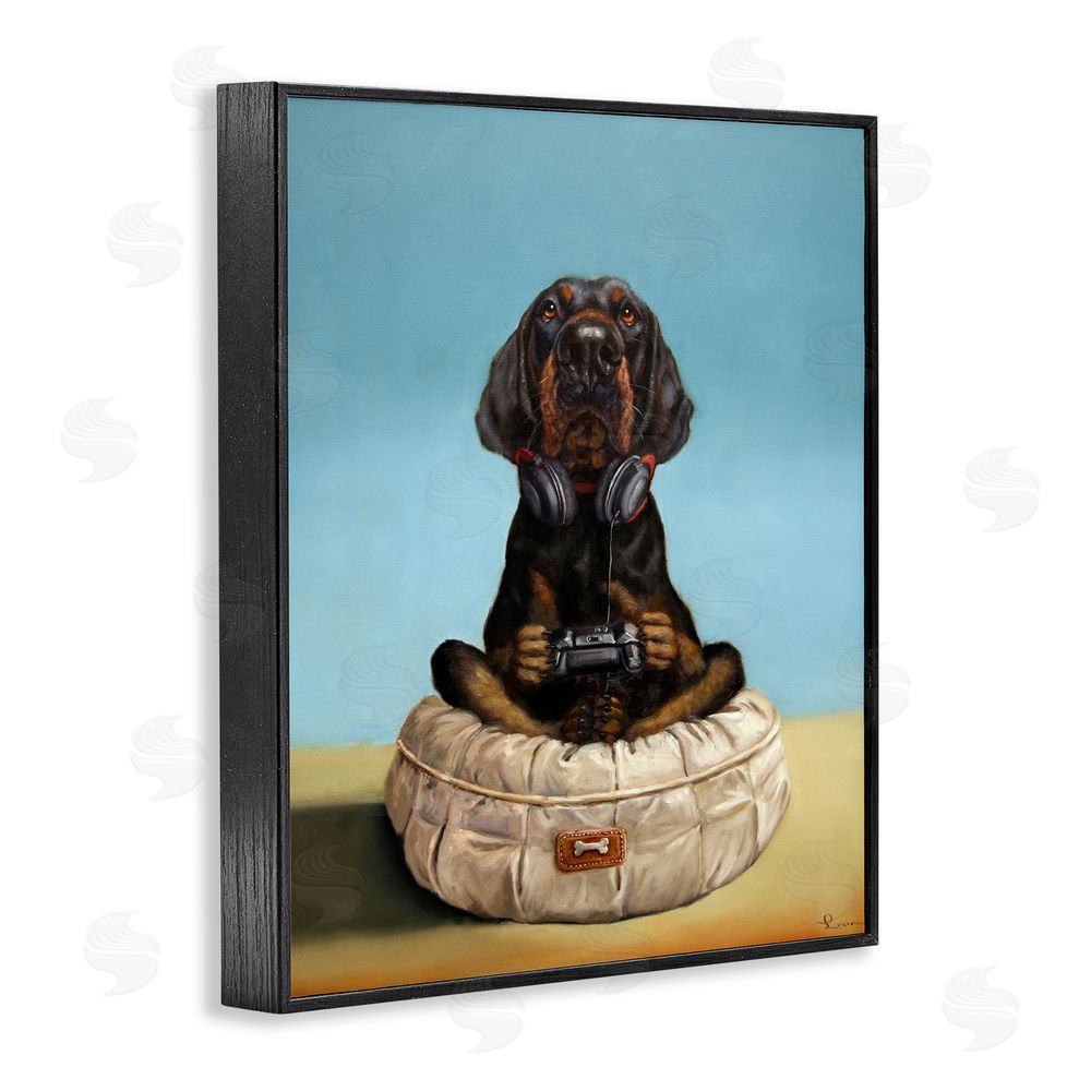 Lucia Heffernan Game Boy Playing Dog Black Framed Giclee Wall Art