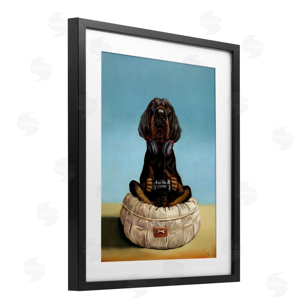 Lucia Heffernan Game Boy Playing Dog Black Framed Print Under Glass Wall Art