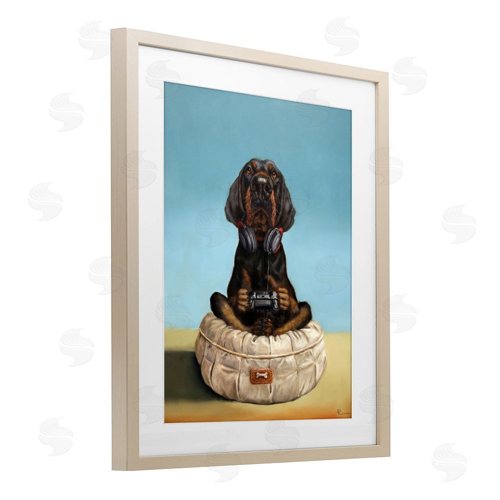 Lucia Heffernan Game Boy Playing Dog Brown Framed Print Under Glass Wall Art