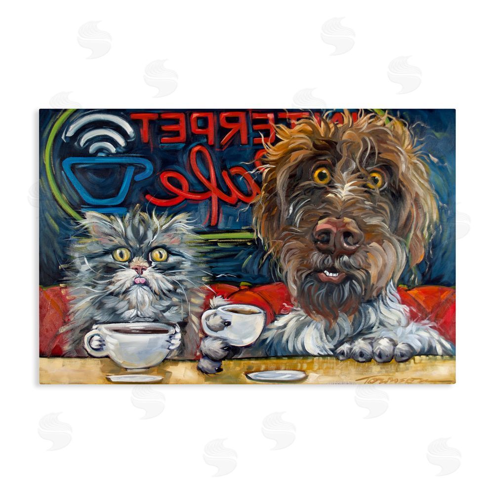 CR Townsend Pets Wired At The Cafe Stretched Canvas Wall Art