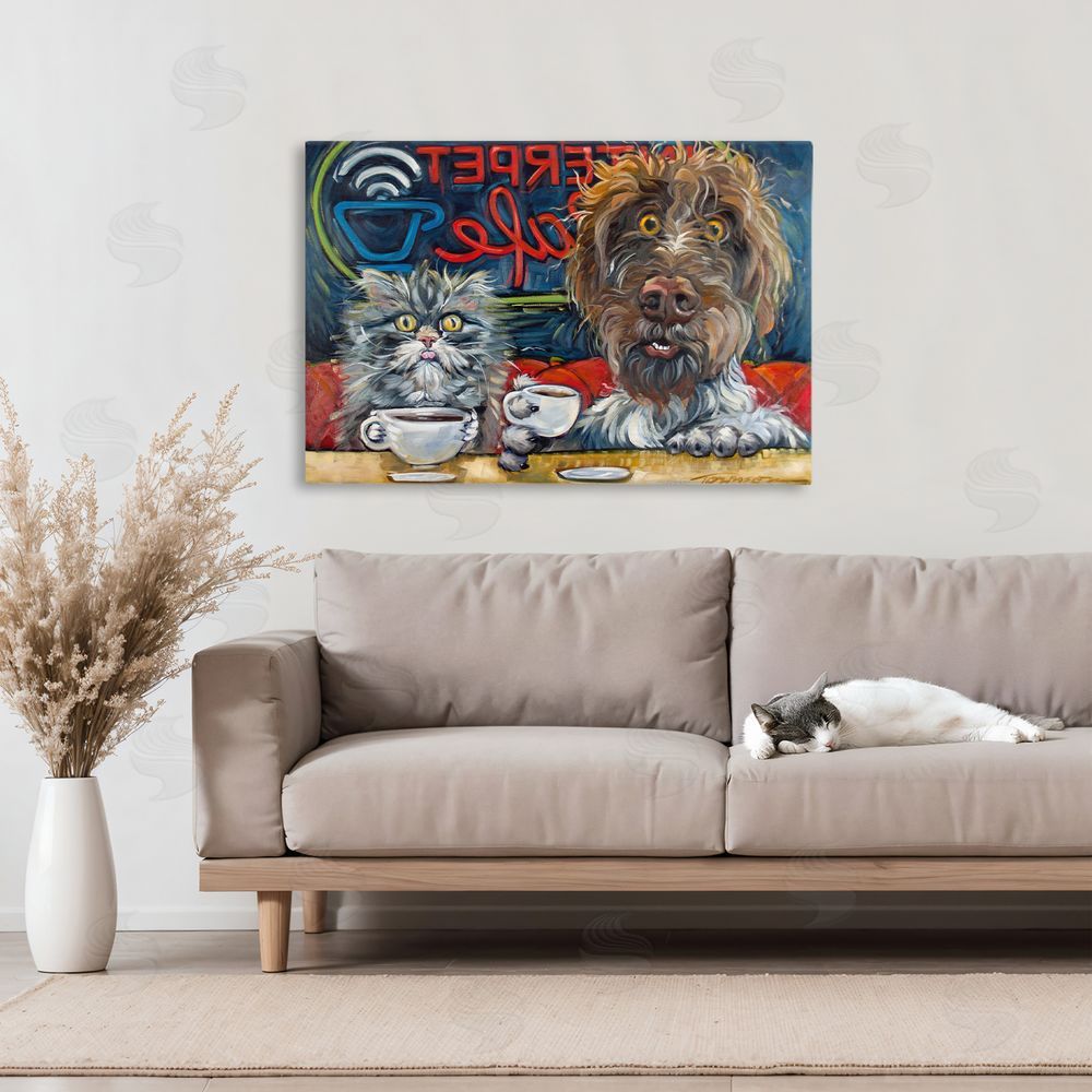 CR Townsend Pets Wired At The Cafe Stretched Canvas Wall Art in Room