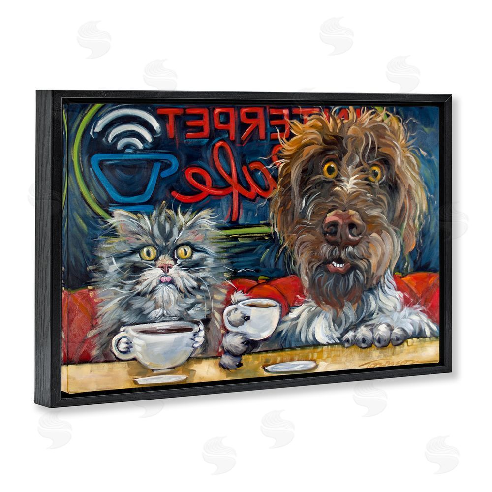 CR Townsend Pets Wired At The Cafe Black Floating Framed Canvas Wall Art
