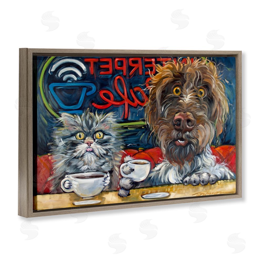 CR Townsend Pets Wired At The Cafe Brown Floating Framed Canvas Wall Art