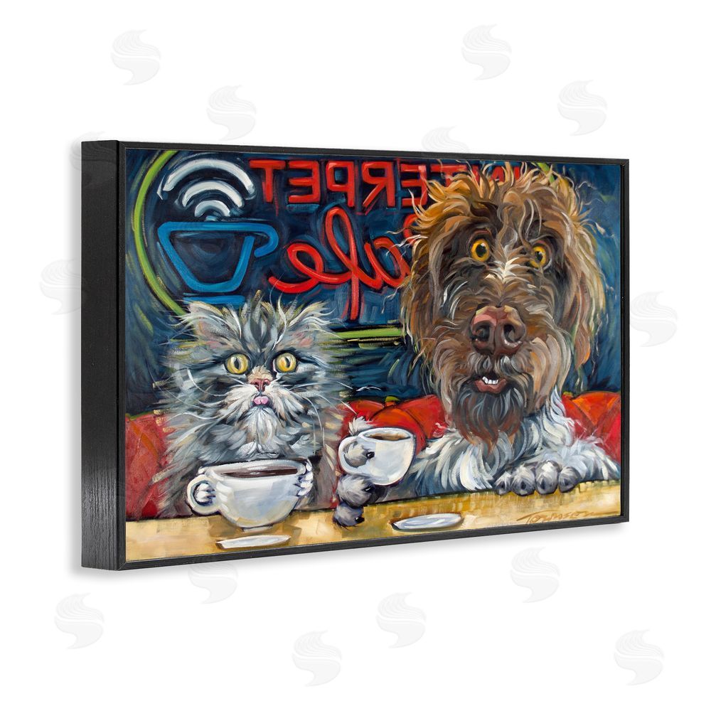 CR Townsend Pets Wired At The Cafe Black Framed Giclee Wall Art
