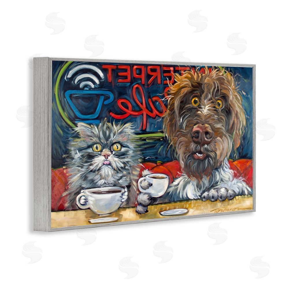 CR Townsend Pets Wired At The Cafe Gray Framed Giclee Wall Art