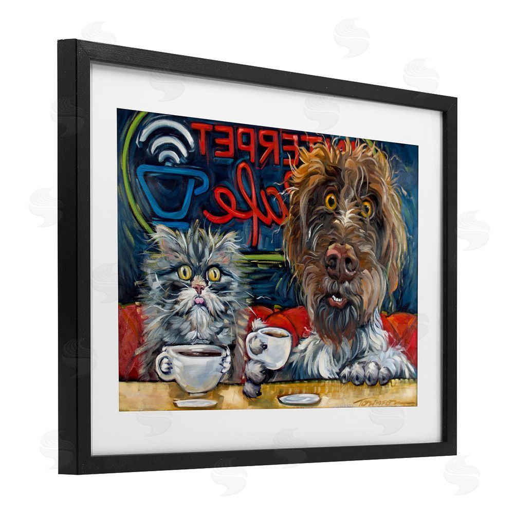 CR Townsend Pets Wired At The Cafe Black Framed Print Under Glass Wall Art