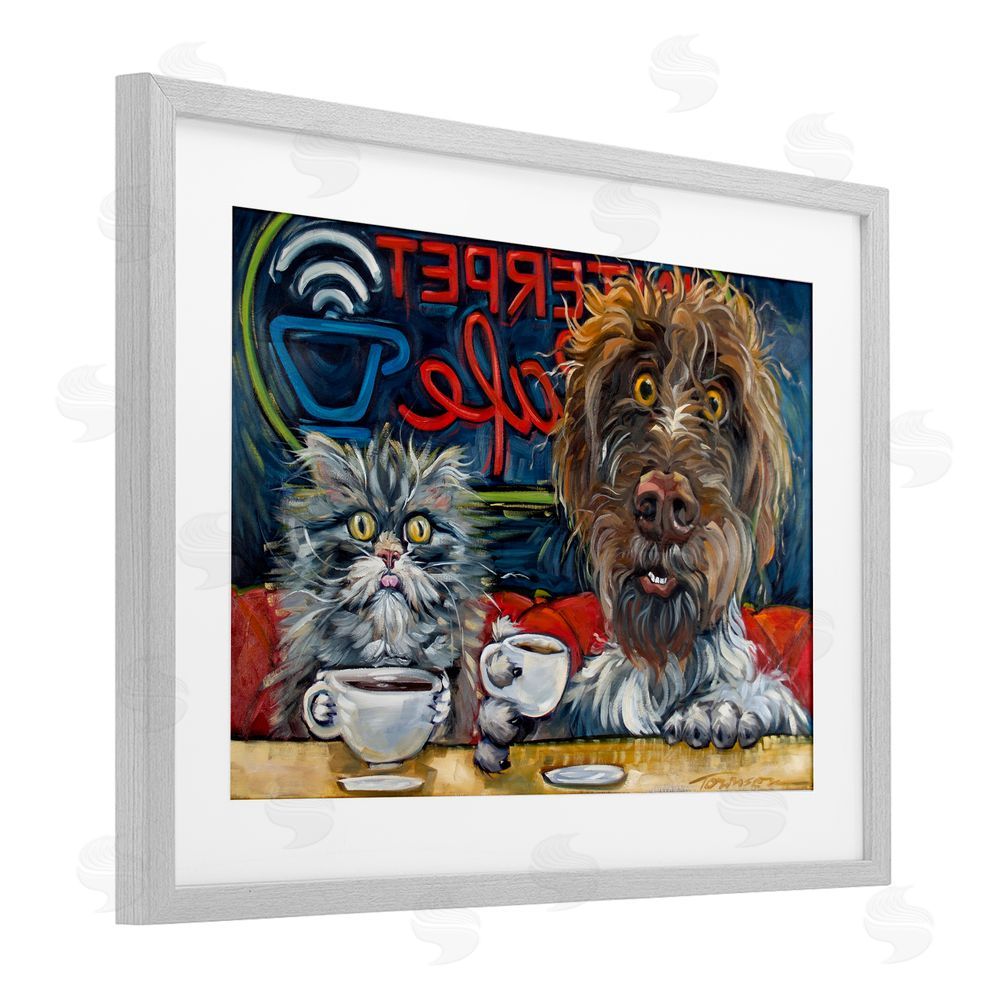 CR Townsend Pets Wired At The Cafe Gray Framed Print Under Glass Wall Art