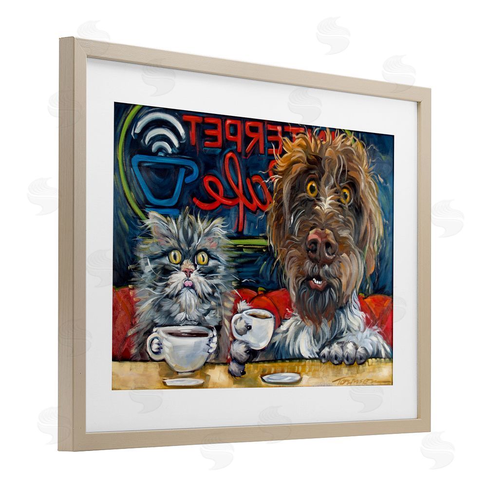 CR Townsend Pets Wired At The Cafe Brown Framed Print Under Glass Wall Art