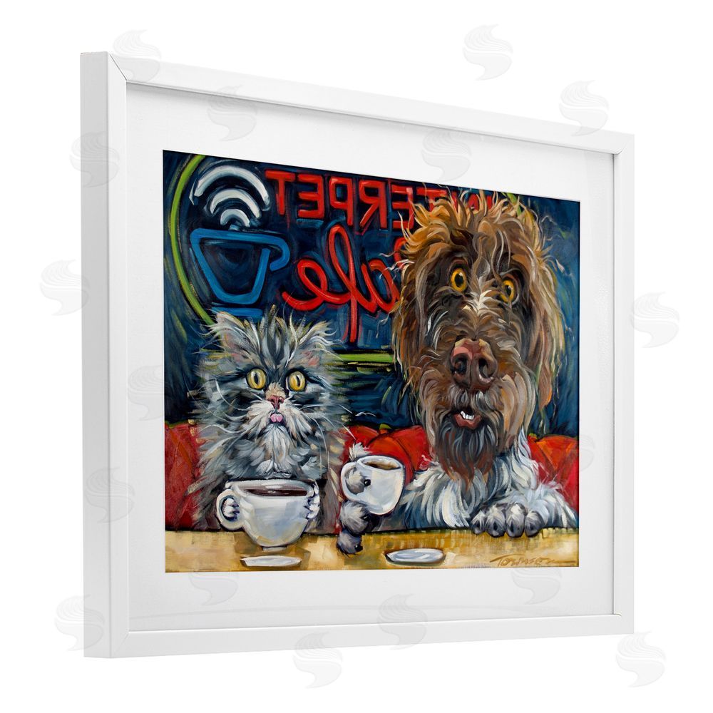 CR Townsend Pets Wired At The Cafe White Framed Print Under Glass Wall Art