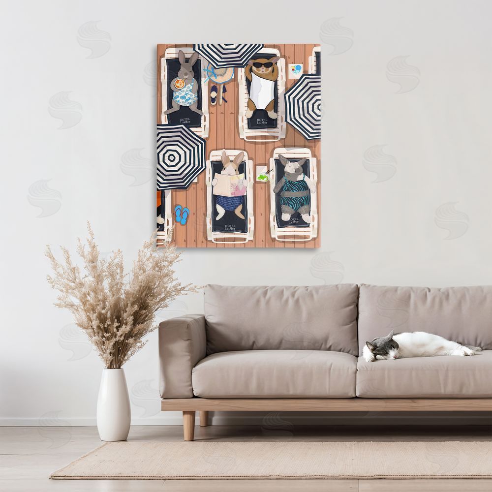 Hanna Melin Rabbits at Hotel La Mer Stretched Canvas Wall Art in Room