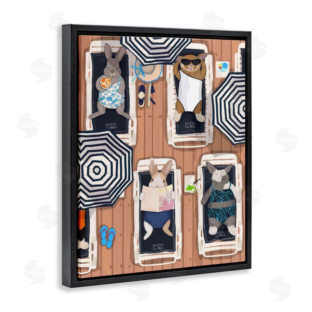 Hanna Melin Rabbits at Hotel La Mer Black Floating Framed Canvas Wall Art