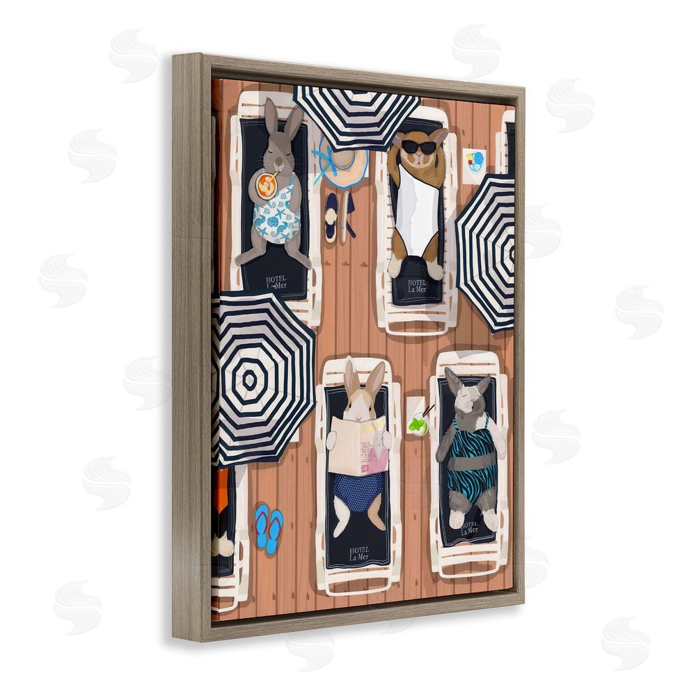 Hanna Melin Rabbits at Hotel La Mer Brown Floating Framed Canvas Wall Art