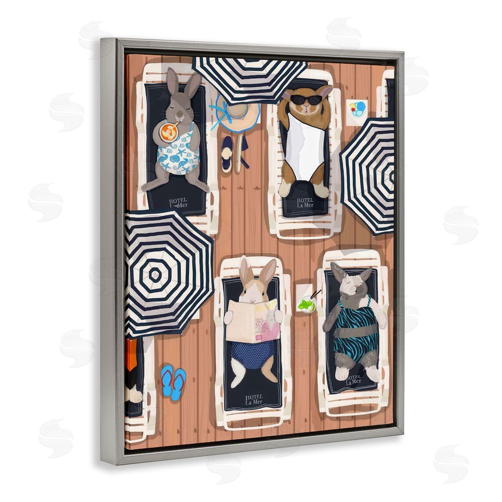 Hanna Melin Rabbits at Hotel La Mer Gray Floating Framed Canvas Wall Art