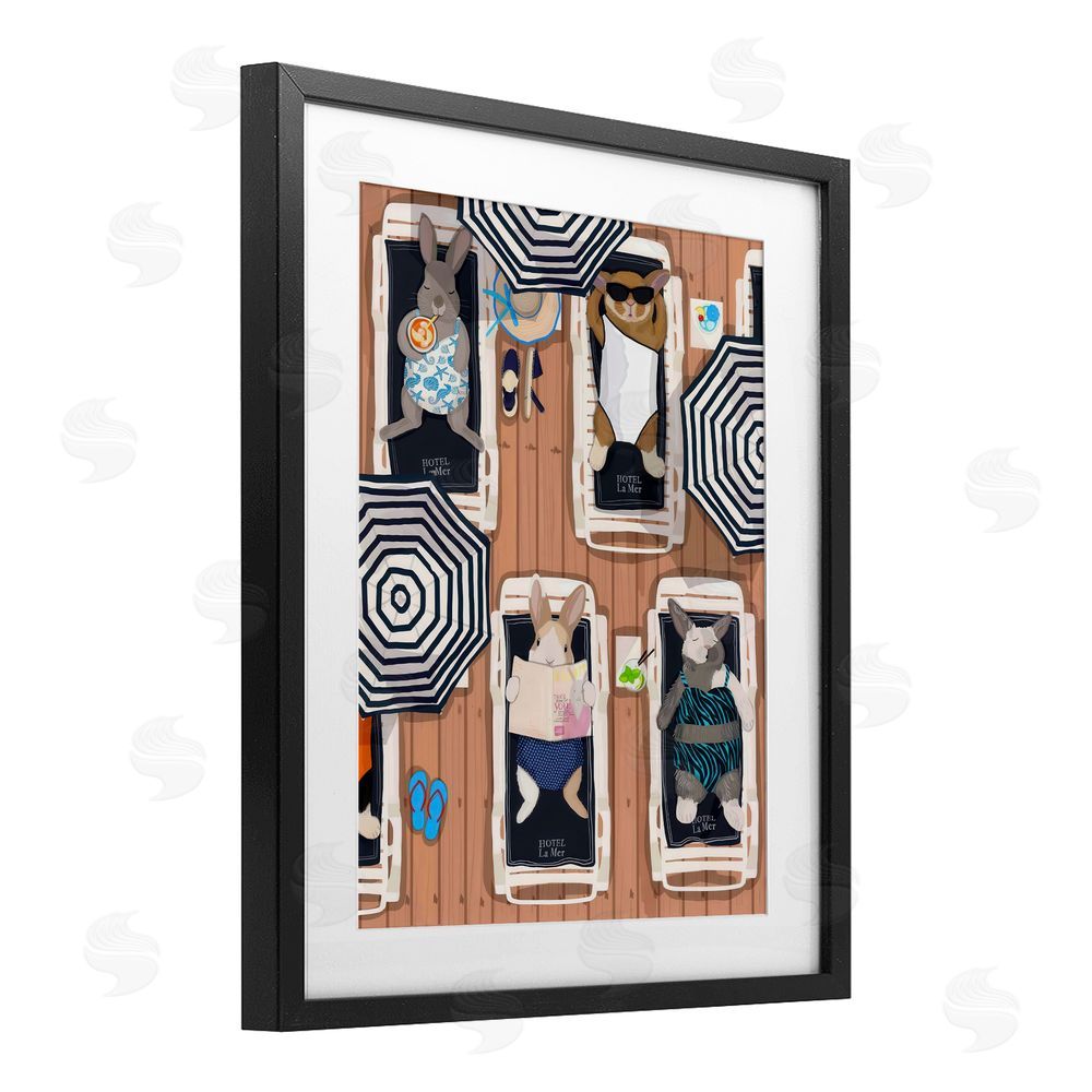 Hanna Melin Rabbits at Hotel La Mer Black Framed Print Under Glass Wall Art