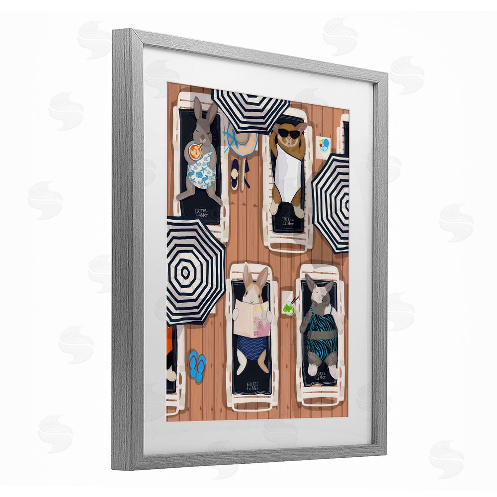 Hanna Melin Rabbits at Hotel La Mer Gray Framed Print Under Glass Wall Art