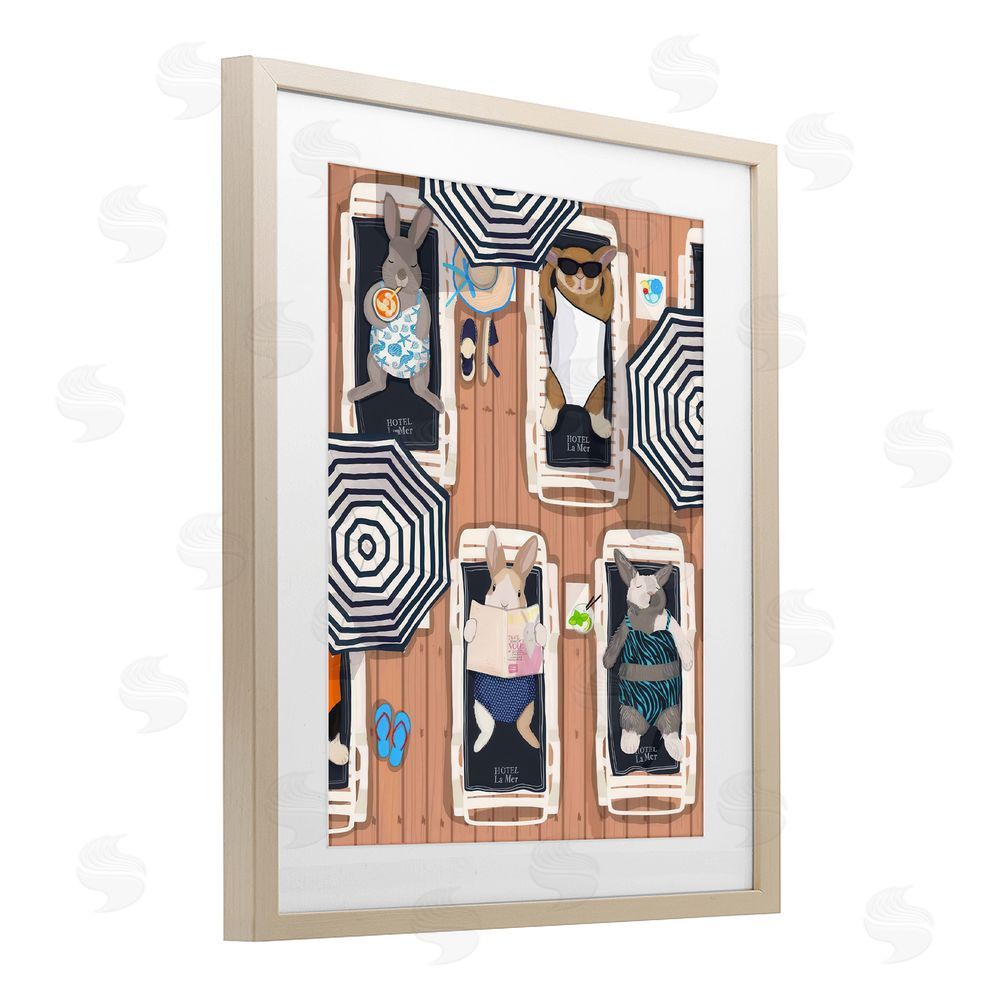 Hanna Melin Rabbits at Hotel La Mer Brown Framed Print Under Glass Wall Art